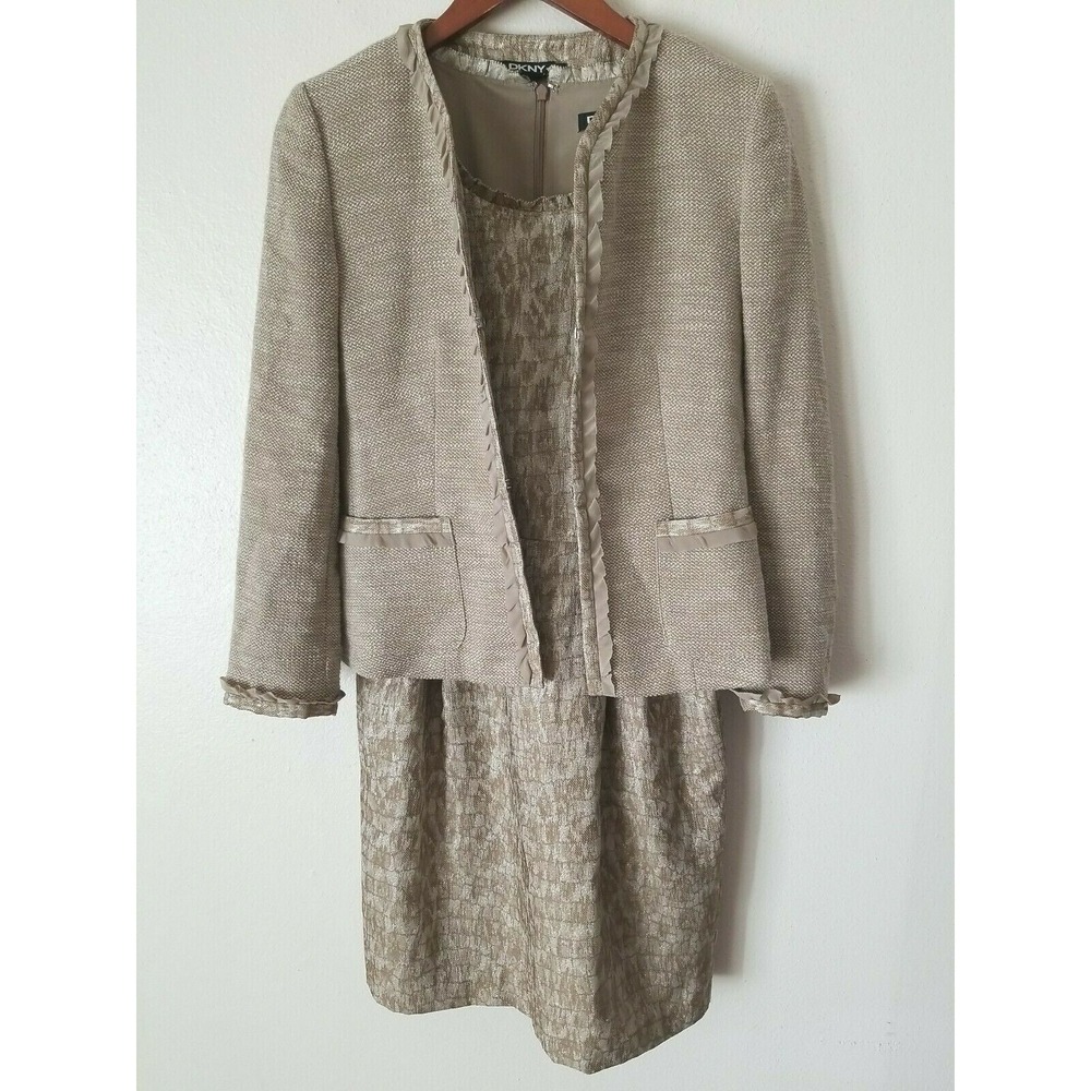 DKNY Donna Karan Women's Ruffle Trim Cotton Knit 2 Piece Blazer‎ Dress Suit sz 6